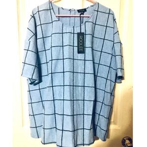 NWT Roolee Windowpane Striped Blue Plus Size Top